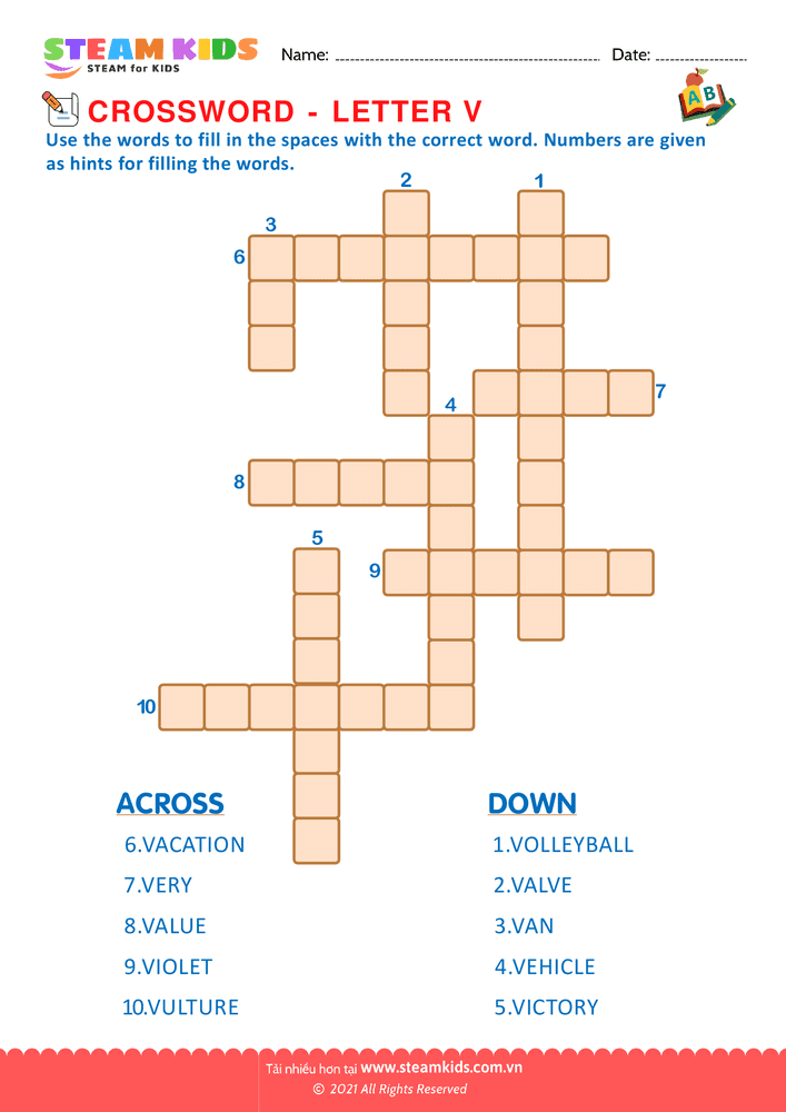 Bài tập tiếng anh - Crosswords with v
