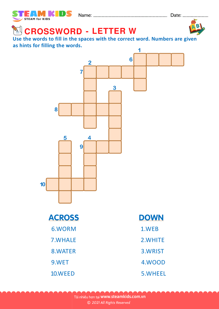 Bài tập tiếng anh - Crosswords with w