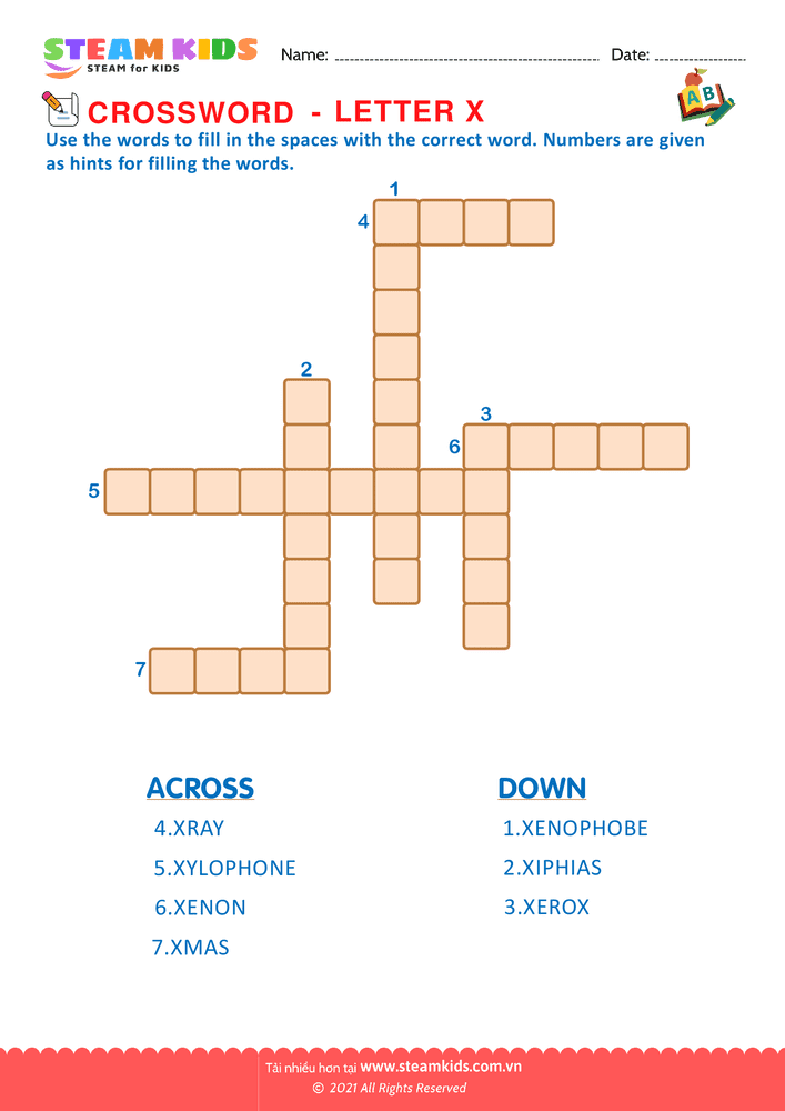 Bài tập tiếng anh - Crosswords with x