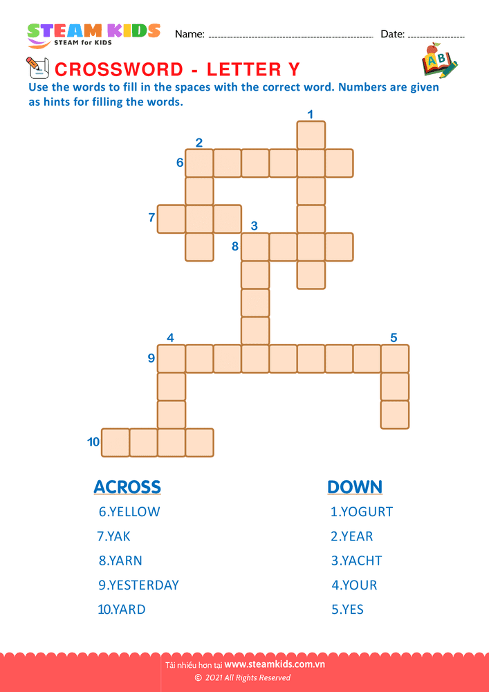 Bài tập tiếng anh - Crosswords with y