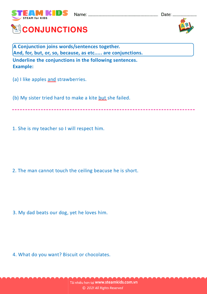 Bài tập tiếng anh - Conjunctions - B4