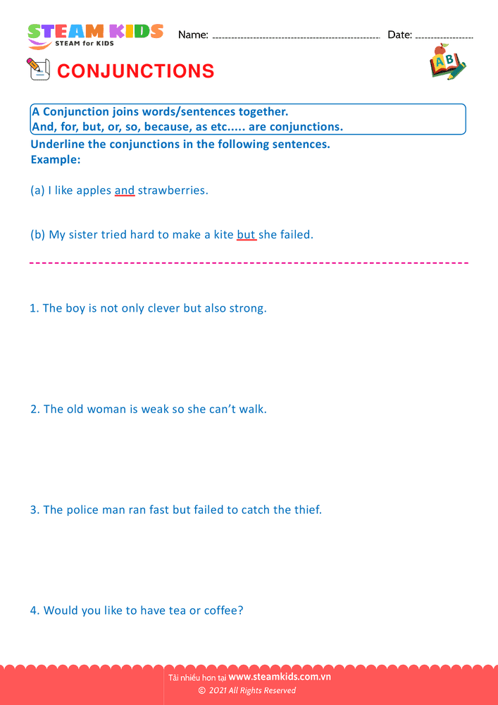 Bài tập tiếng anh - Conjunctions - B5