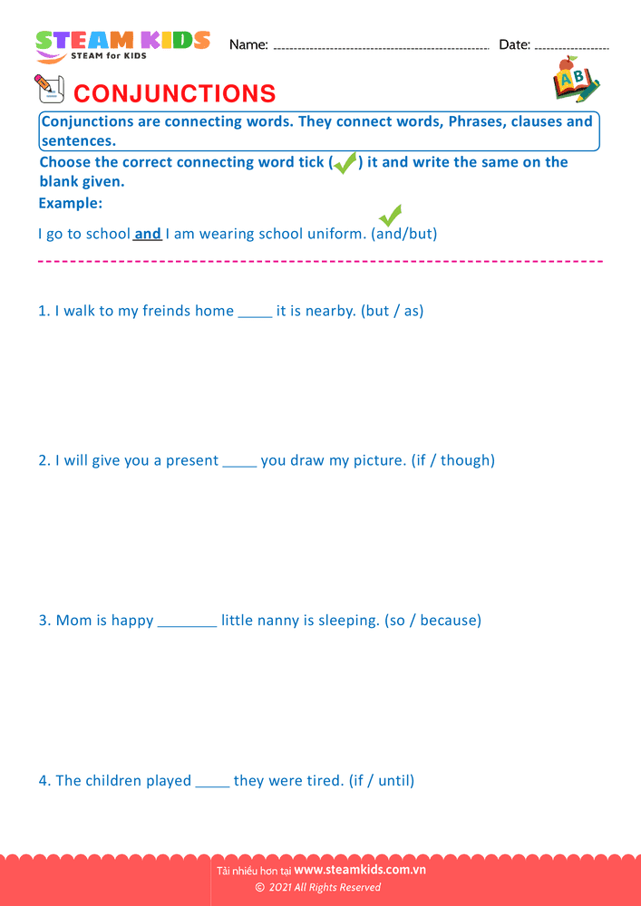 Bài tập tiếng anh - Conjunctions - B16