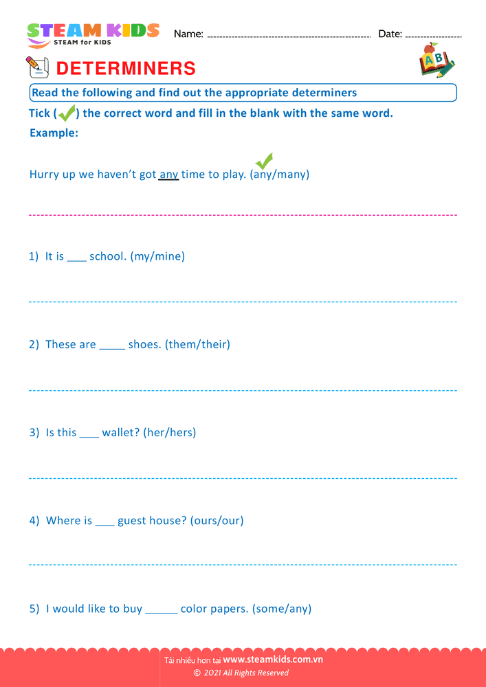 Bài tập tiếng anh - Appropriate determiners - B1