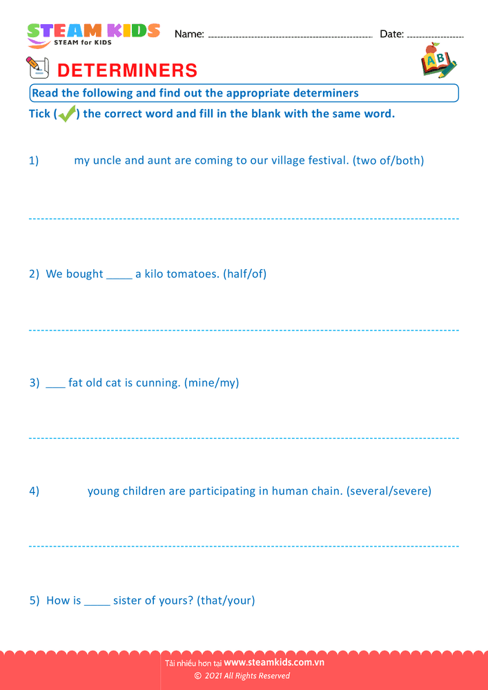 Bài tập tiếng anh - Appropriate determiners - B3