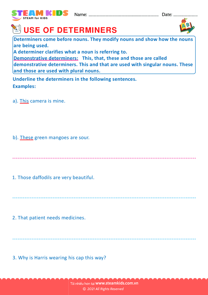 Bài tập tiếng anh - Demonstrative determiners - B1