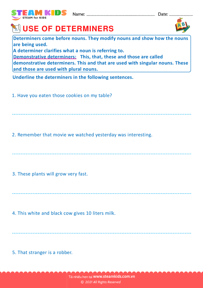 Bài tập tiếng anh - Demonstrative determiners - B2