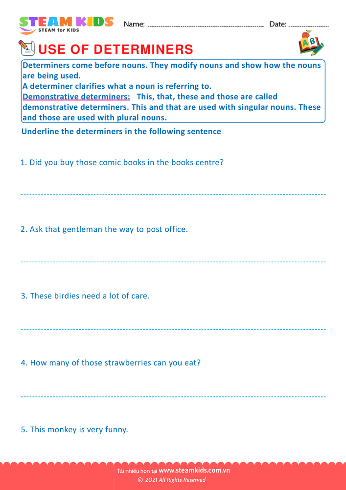 Bài tập tiếng anh - Demonstrative determiners - B3