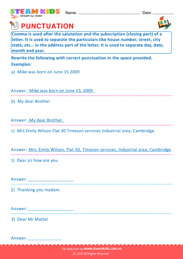 Bài tập tiếng anh - Use of Commas - B16