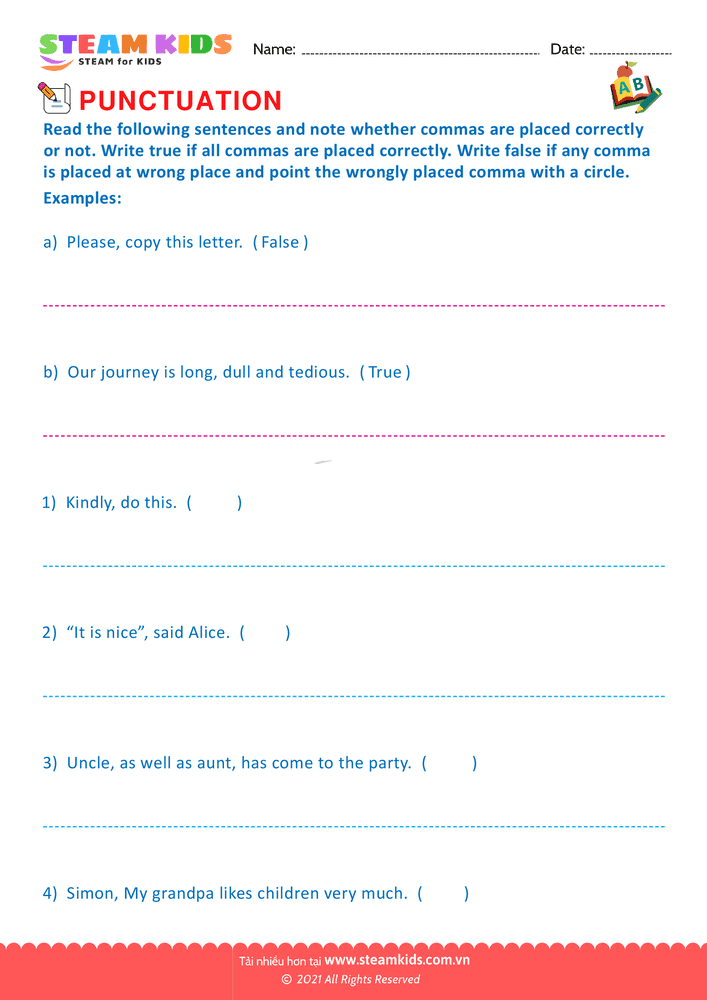 Bài tập tiếng anh - Use of Commas - B19