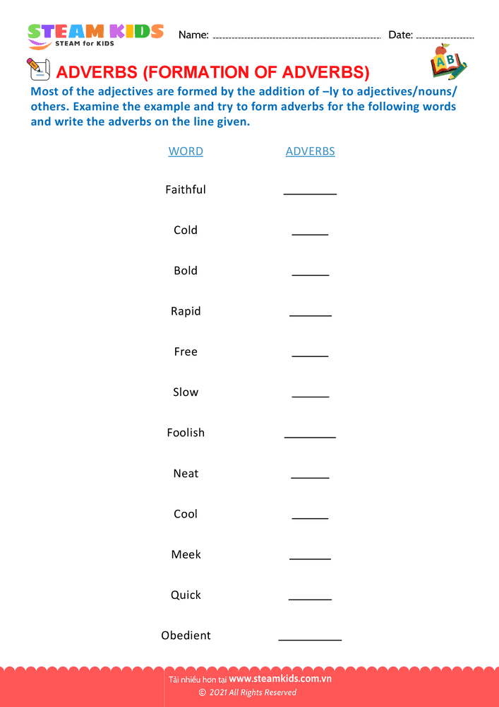Bài tập tiếng anh - Formation of adverbs - B4