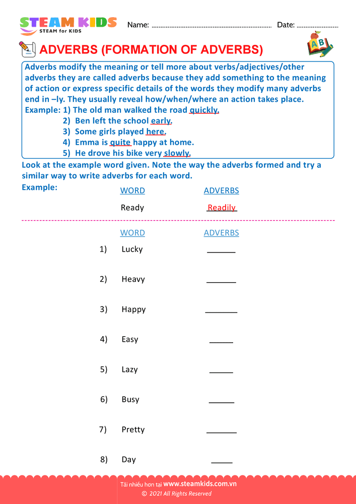 Bài tập tiếng anh - Formation of adverbs - B6