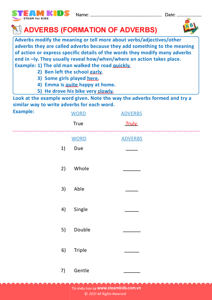 Bài tập tiếng anh - Formation of adverbs - B27
