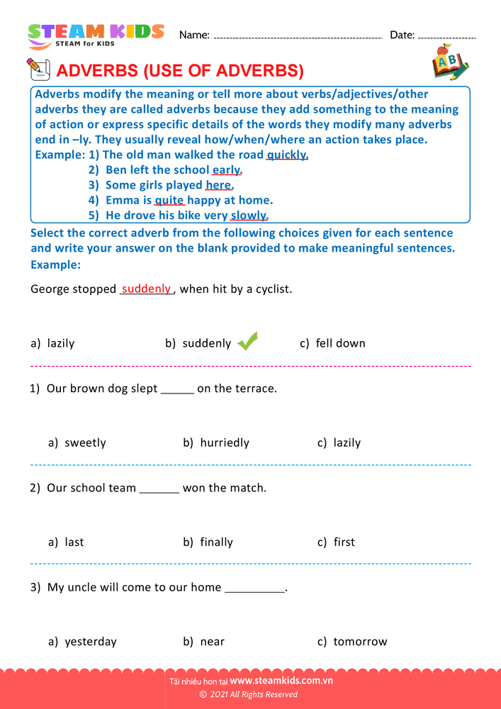 Bài tập tiếng anh - Use of adverbs - B5