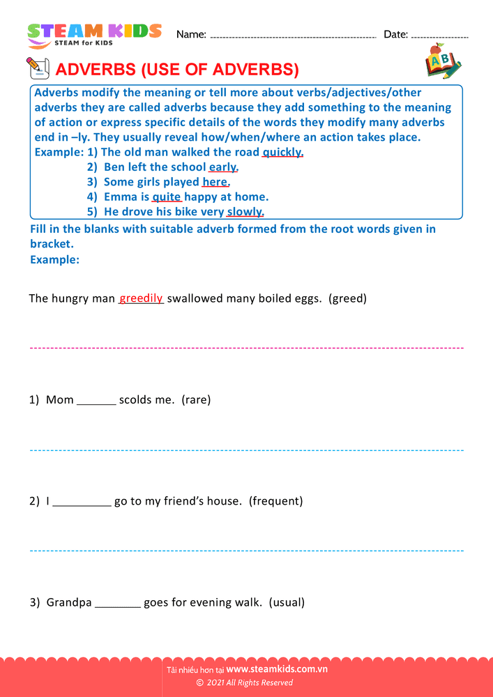 Bài tập tiếng anh - Use of adverbs - B9