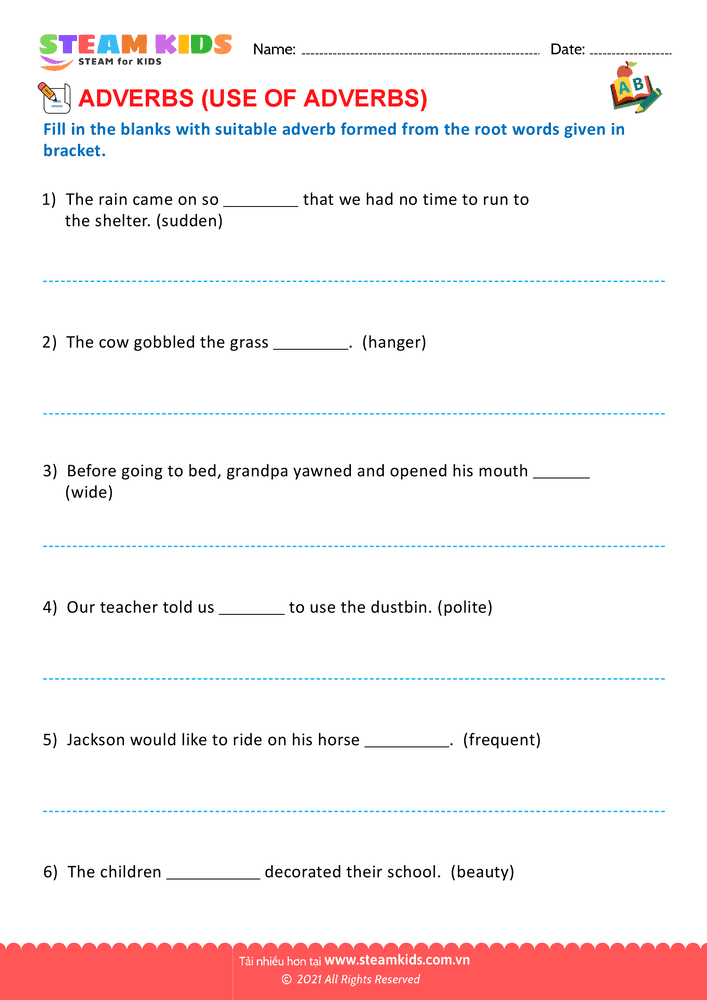 Bài tập tiếng anh - Use of adverbs - B11