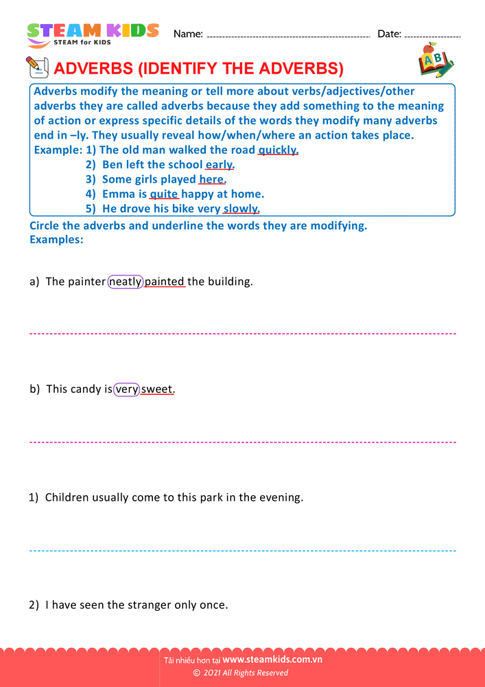 Bài tập tiếng anh - Circle the adverbs - B1