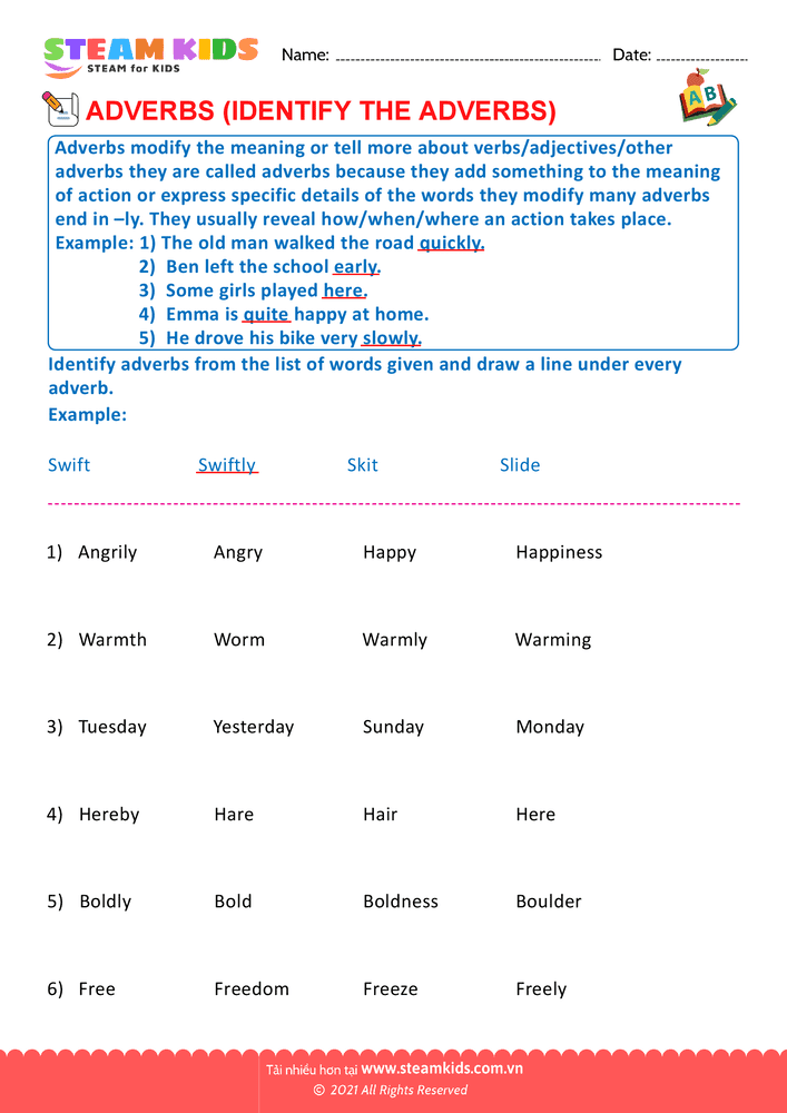 Bài tập tiếng anh - Circle the adverbs - B5