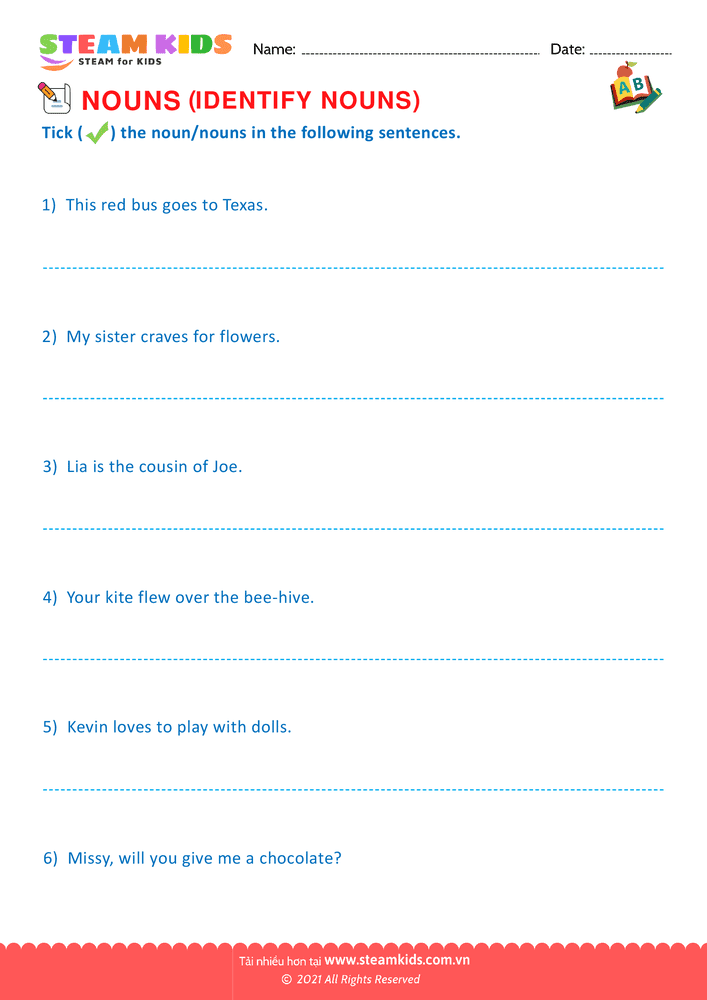 Bài tập tiếng anh - Identify nouns - B2