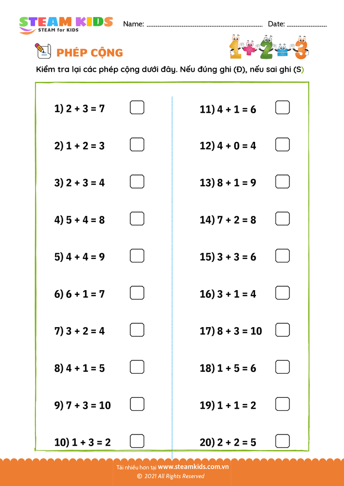 Bài tập Toán tư duy - Chọn đúng - sai - B45