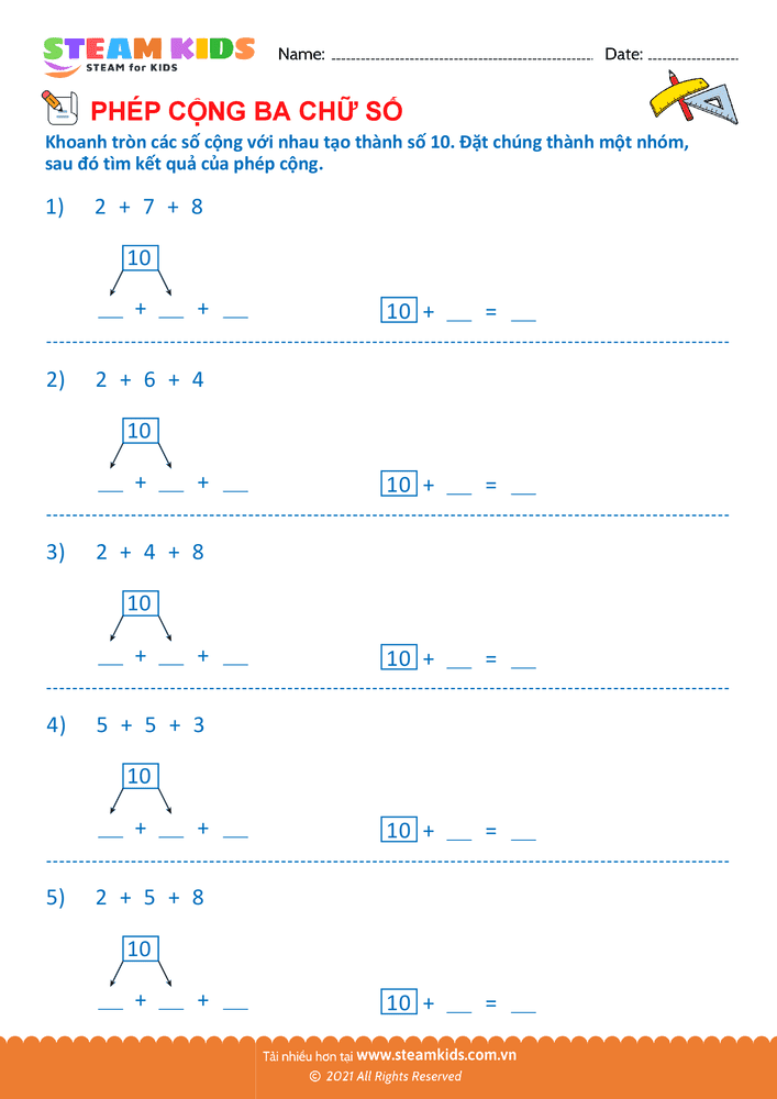 Bài tập Toán tư duy - Phép cộng 3 số - B33