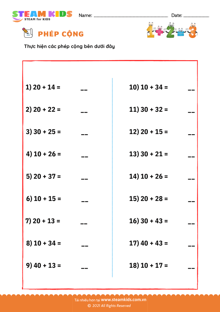 Bài tập Toán tư duy - Cộng số có hai chữ số - B17