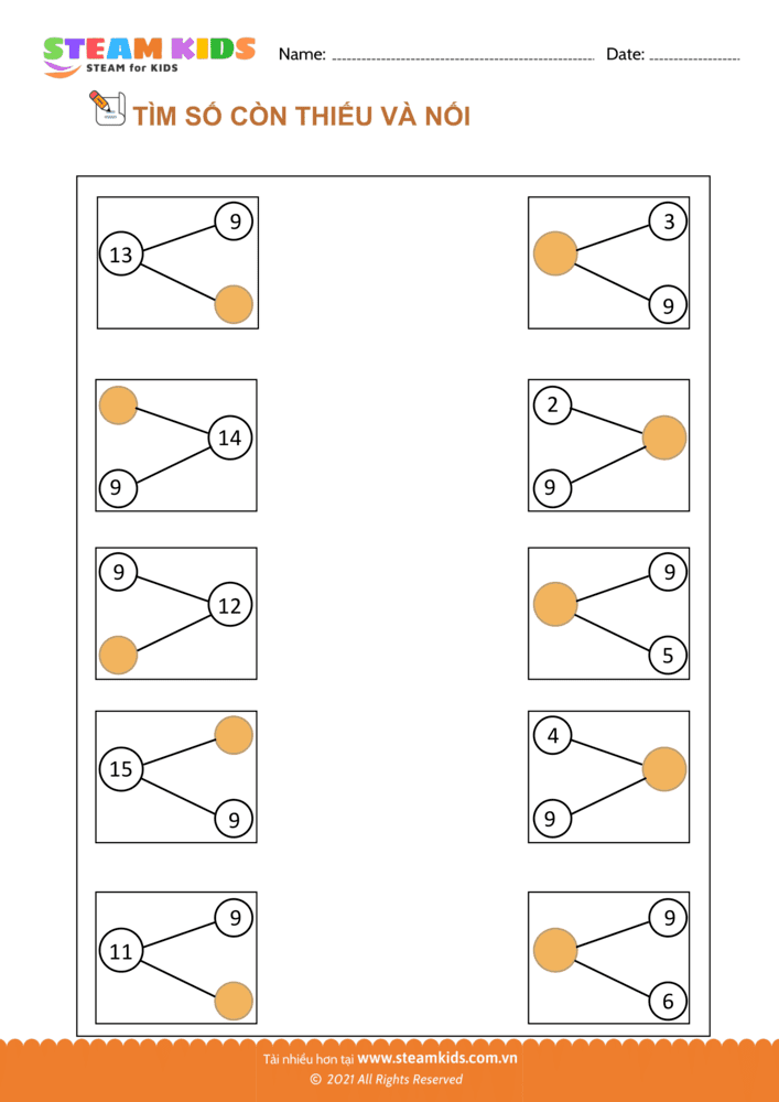 Bài tập Toán tư duy - Tìm số còn thiếu và nối - B2