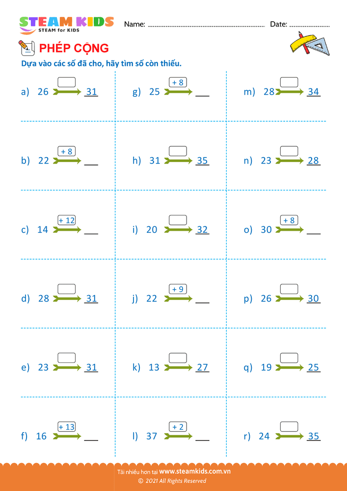 Bài tập Toán tư duy - Tìm số còn thiếu - B51
