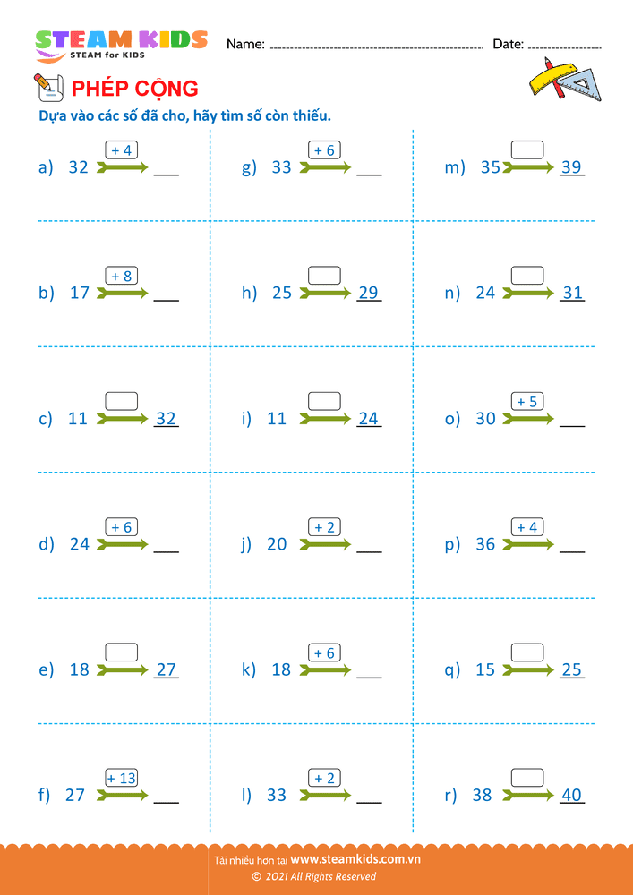 Bài tập Toán tư duy - Tìm số còn thiếu - B53