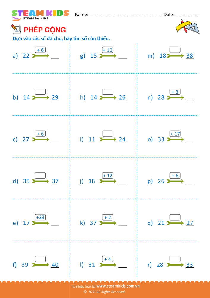 Bài tập Toán tư duy - Tìm số còn thiếu - B55