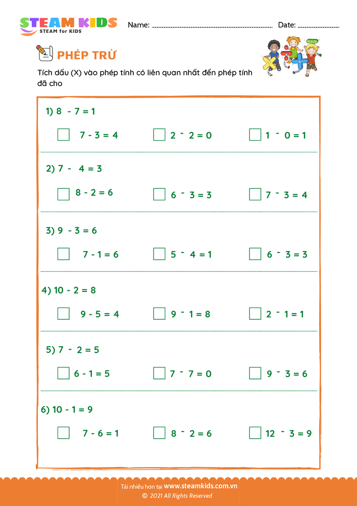 Bài tập Toán tư duy - Phép trừ liên quan - B9